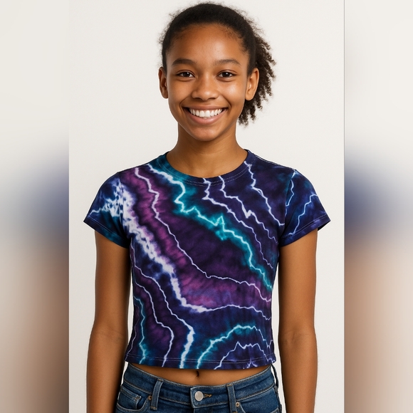 Kids Medium Purple And Teal Geode Style Tie Dye Tee Shirt T-shirt - Picture 5 of 6